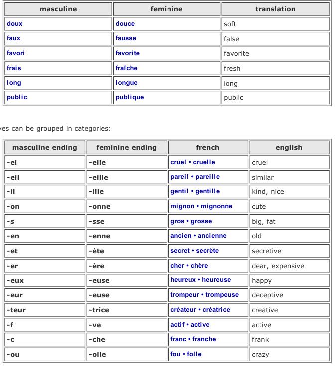 Irregular French Adjectives